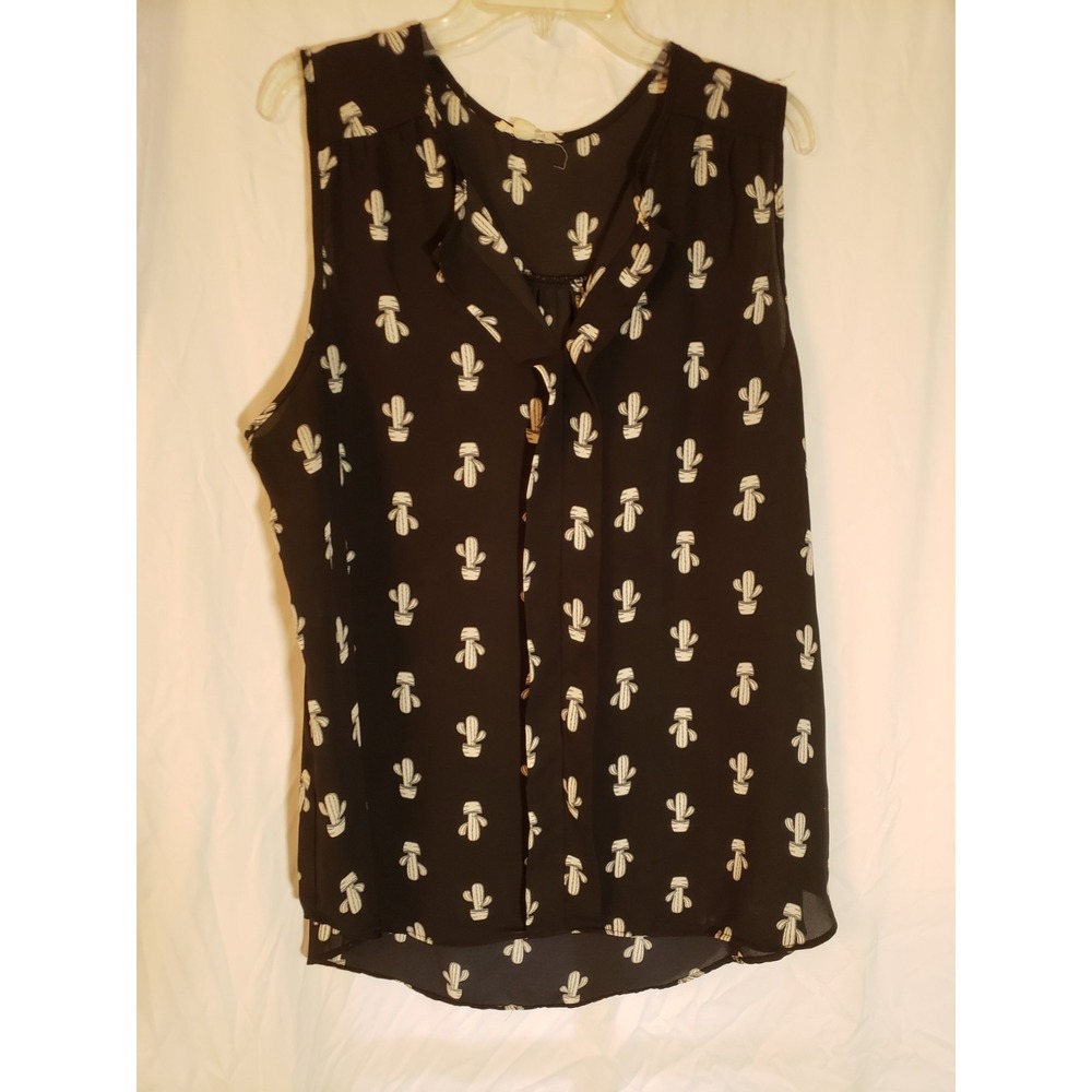 Women's Warehouse One Black Cactus Print Sleeveless Blouse Size 2X